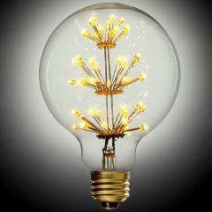 3W LED E26 Single Clear Globe Light Bulb With Flower Filaments in Brass Finish