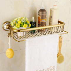 Antique brass Bathroom towel holder, towel rack, solid brass towel rack with hooks,bathroom corner bastket shelf