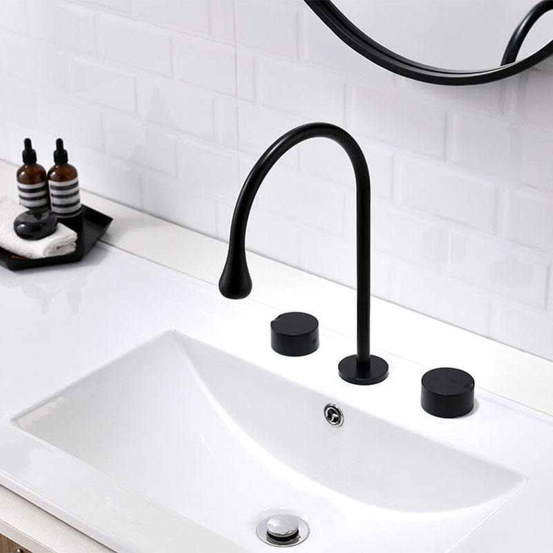 Bathroom basin faucet brass 3 holes double handle sink faucet  deck mount hot and cold mixer faucet brush gold / black