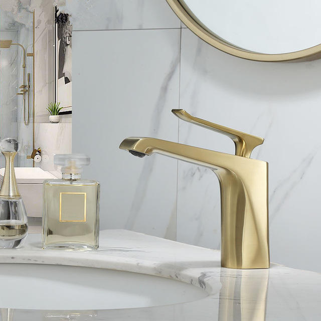 Brushed Gold Brass Bathroom Basin Faucet Mixer Sink Tap