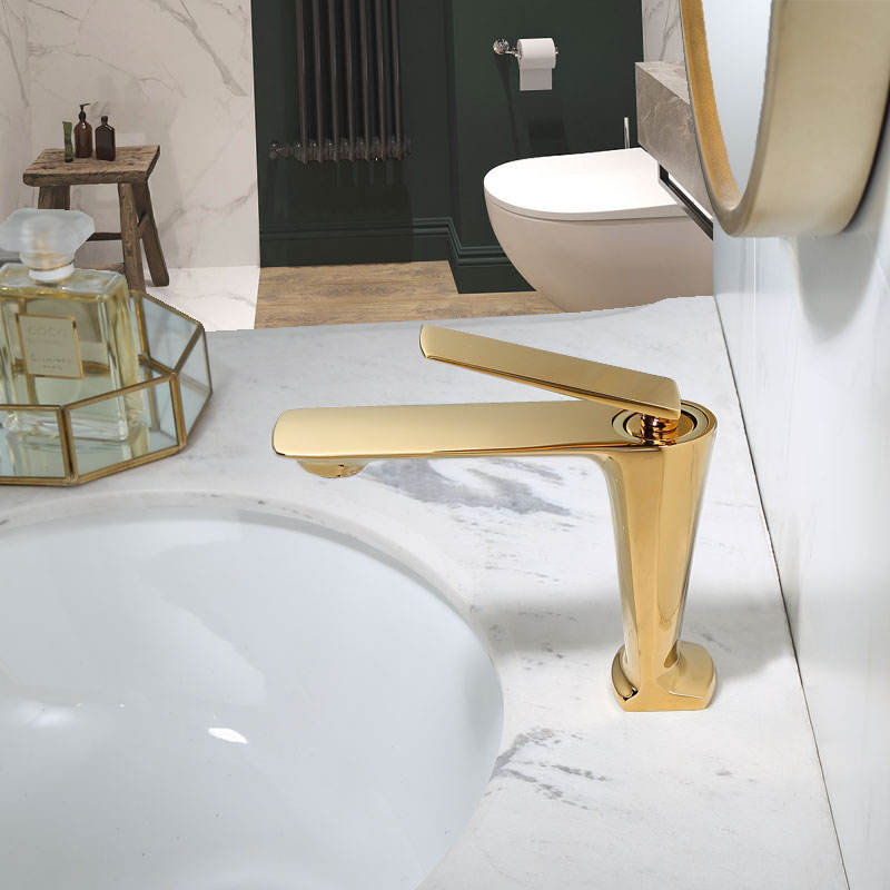 Bathroom Faucet Golden Basin Faucet Hot & Cold Water Mixer Sink Faucet Single Handle Floor Mount