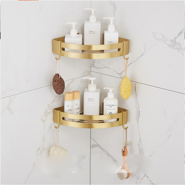 Corner Shelf Brass Bathroom Shower Rack Brushed Gold Bath Shower Shelf Bath Shower  Caddy Rack Holder