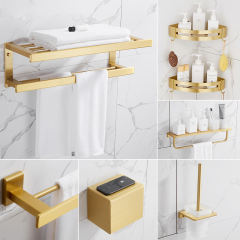 Bathroom Accessories Set Brushed Gold Towel Rack Paper Holder Towel Bar Corner Shelf Toilet Brush holder Hooks Bathroom Hardware