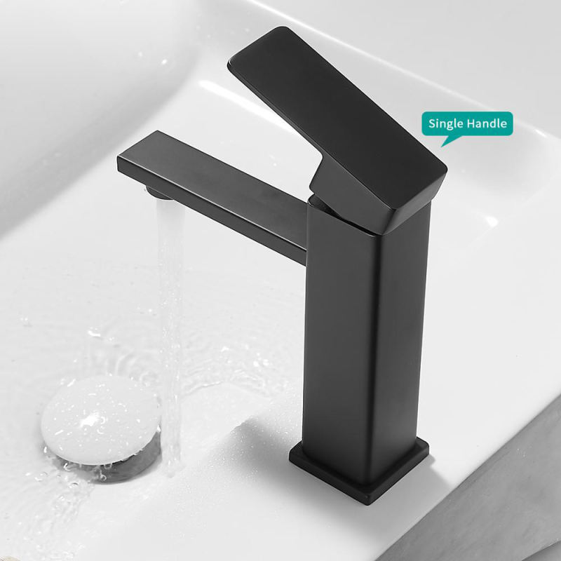 Basin Sink Bathroom Faucet Deck Mounted Hot & Cold Water Basin Faucet Matte Black Lavatory Sink Faucet