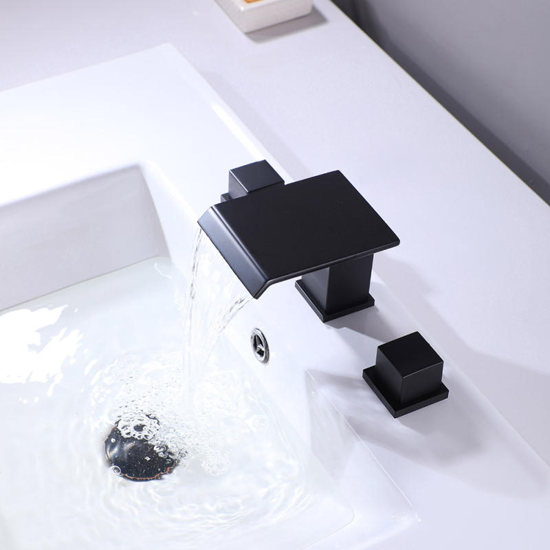 Matte Black Waterfall Faucet Double Handle Basin Faucet