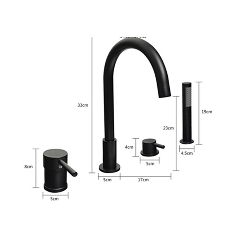 Black Waterfall Bathtub mixer with brass hand shower double function black bath faucet deck mounted bath shower faucet