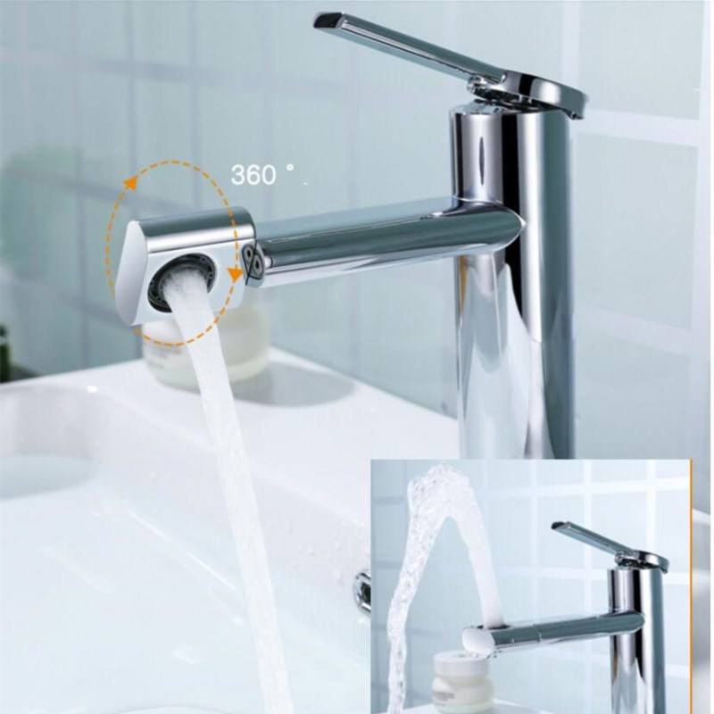 Bathroom Sink Faucet with Single Handle 360 Rotating Mixing Faucet - Deck Mount Hot & Cold Water Faucet - Chrome/Black