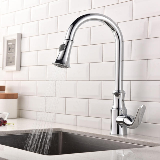 Single Handle Pull-out Kitchen Faucet Single Hole Handle 360 Degree Swivel Faucet