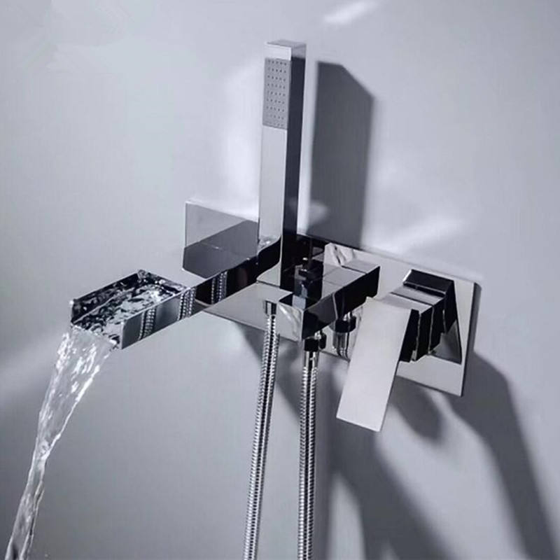 Waterfall Bathtub mixer brass wall black shower double function bathtub faucet set wall mounted bath shower faucet Chrome Black