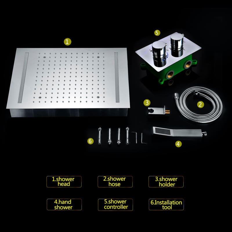 Concealed ceiling canopy shower, LED shower set, multifunctional soft LED oversized rain shower system