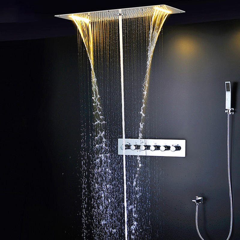 Bathroom Shower Set Accessories Faucet Panel Tap Hot and cold water Mixer LED Ceiling Shower Head Rainfall Waterfall Shower