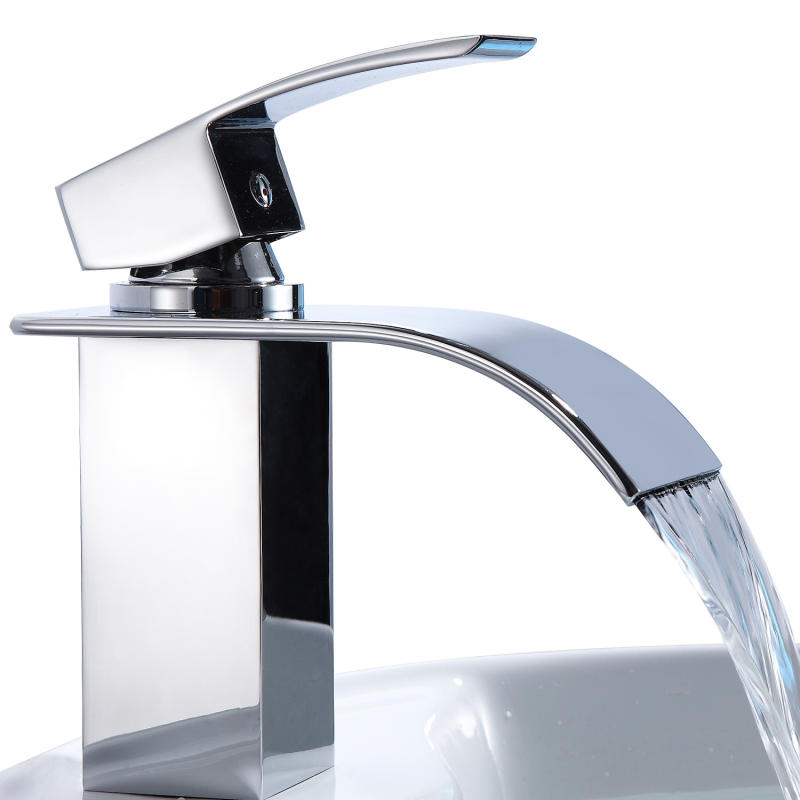 Waterfall Bathroom Sink Faucet, Brass Flat Mouth Waterfall Basin Mixer Tap Single Lever Mixer Faucet for Cloakroom Basin Sink Faucet