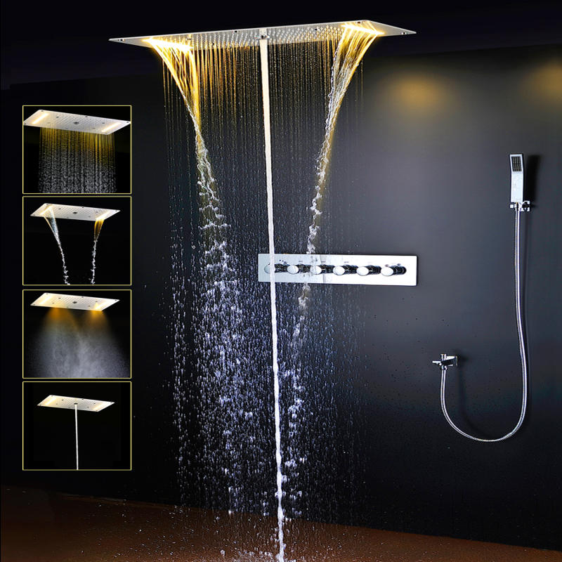 Bathroom Shower Set Accessories Faucet Panel Tap Hot and cold water Mixer LED Ceiling Shower Head Rainfall Waterfall Shower