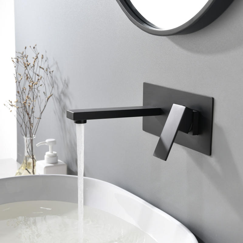 Wall-mounted Basin Faucet Single Handle Faucet Cold and Hot Bathroom Concealed Brass Matte Black Faucet Set