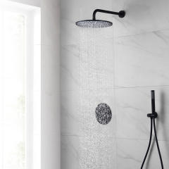 Thermostatic Wall Mounted Rain Shower System with 10 inch Round Rainfall Shower Head Handheld Shower Set Solid Brass