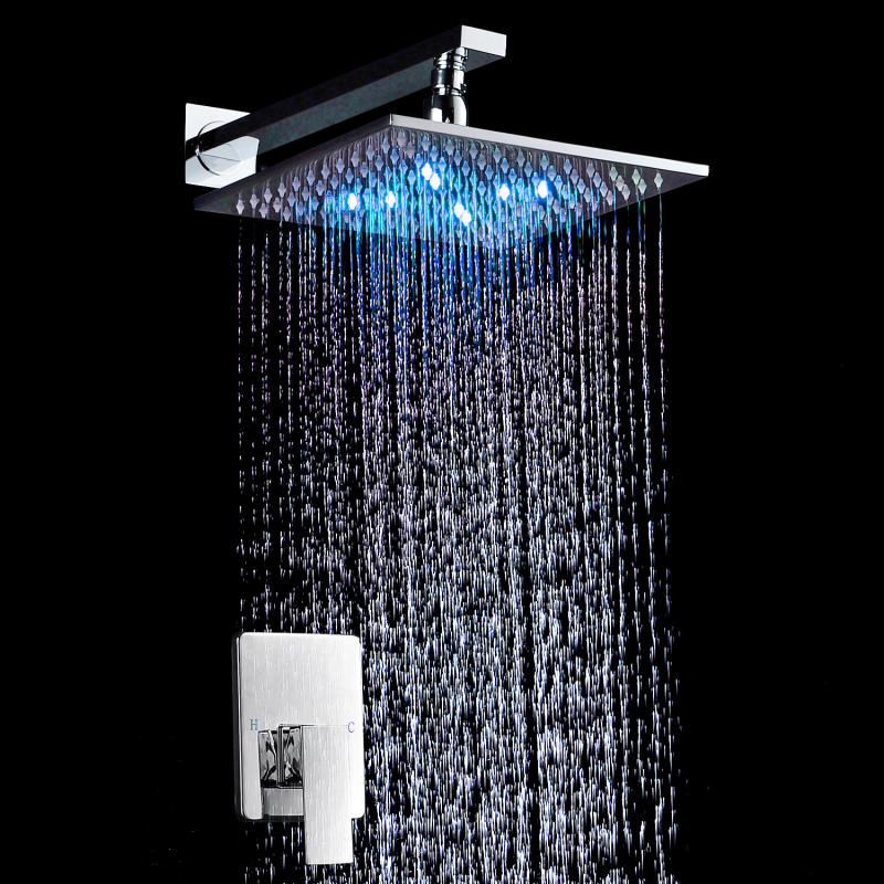 10inch LED Shower Set Wall Mounted Embedded Box Shower Head Powered by Water Luxury Rainfall Saving Water Bath Shower Faucets