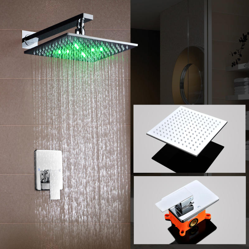 10inch LED Shower Set Wall Mounted Embedded Box Shower Head Powered by Water Luxury Rainfall Saving Water Bath Shower Faucets