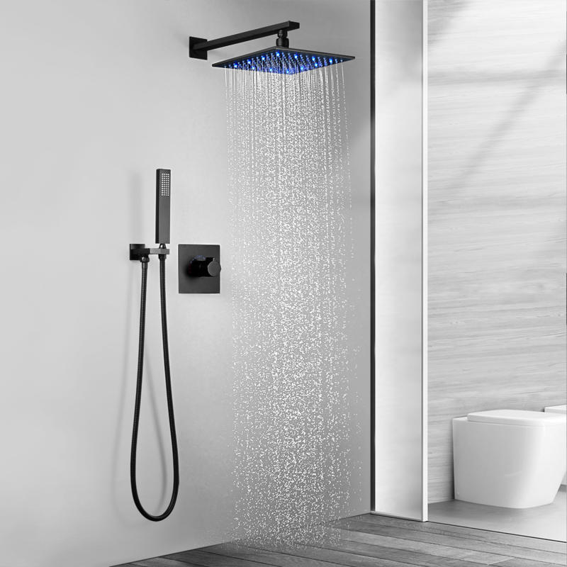 LED Shower Faucet, Black Wall-Mounted Embedded Shower System, Water-Saving Bathtub and Box Shower Mixer
