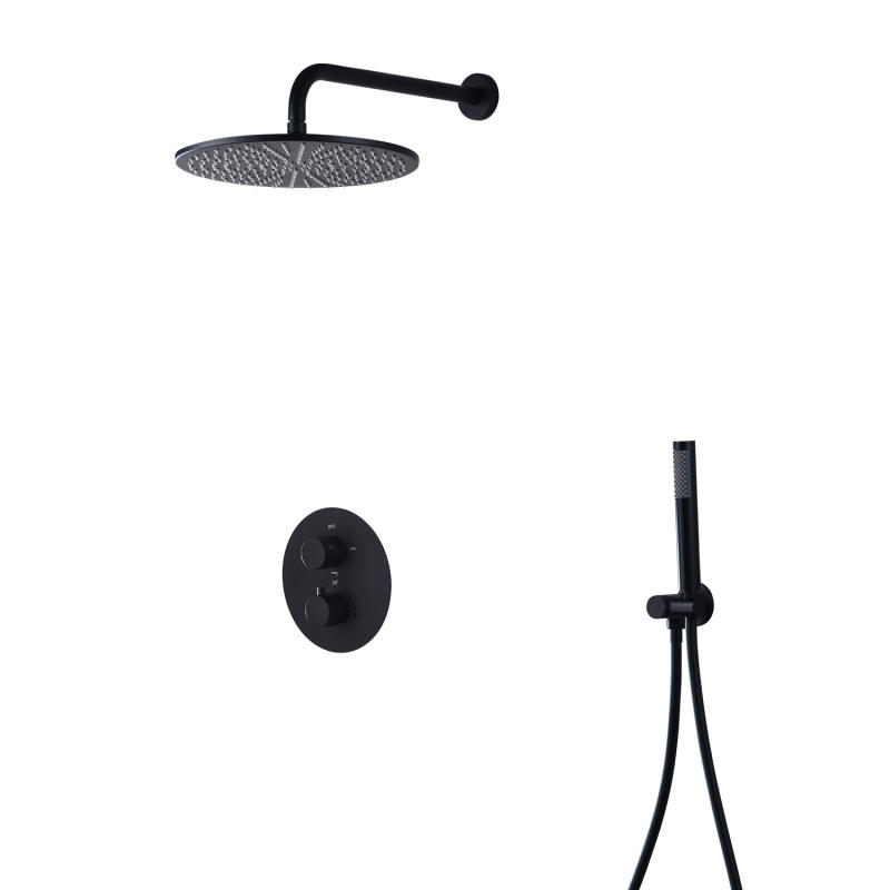 Thermostatic Wall Mounted Rain Shower System With 10 Inch Round Rainfall Shower Head Handheld 