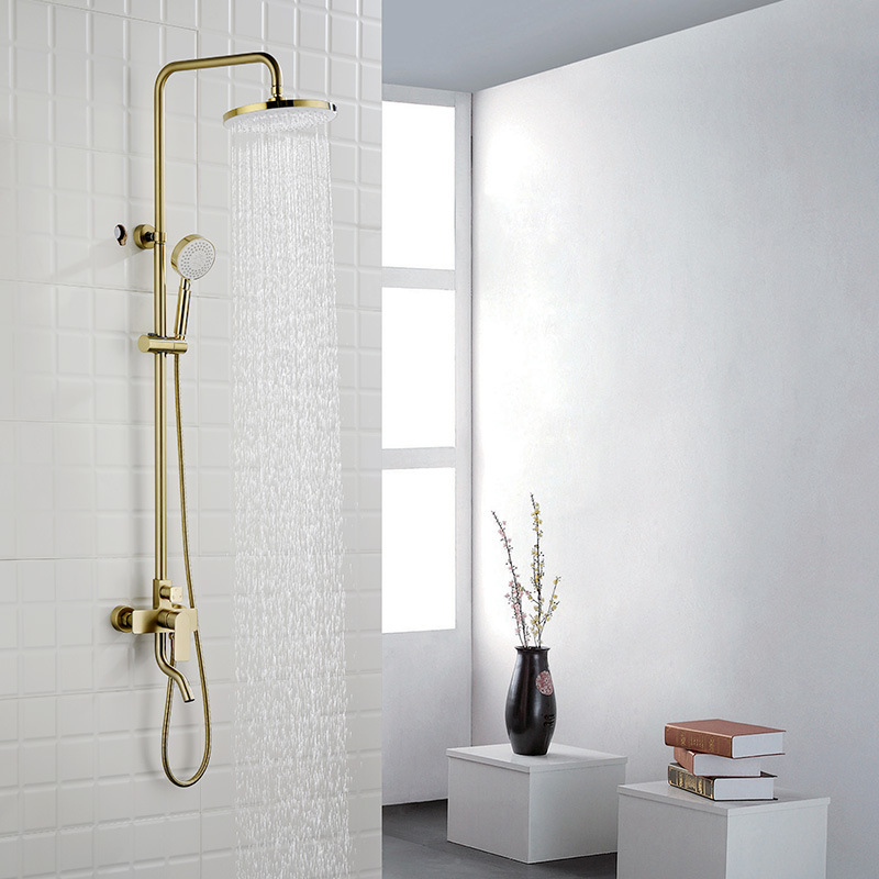 Shower System Shower Faucet Set Bathroom Brass Brushed Gold 9" Rain