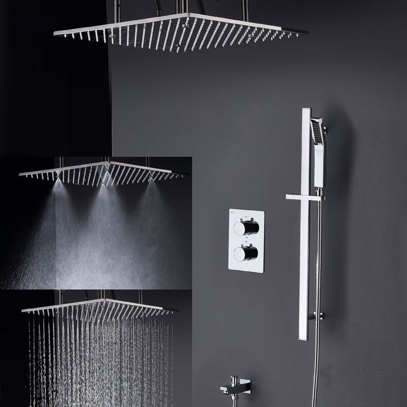 Bathroom Shower Set with 3 Ways 20 inch Rain Mist Slide Bar Spout Handheld Bath shower faucet