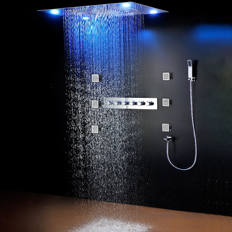 5 Functions Shower Set Modern Luxury European Style Large Thermostatic Mixer Waterfall Rainfall Bathroom Led Ceiling Shower Faucet