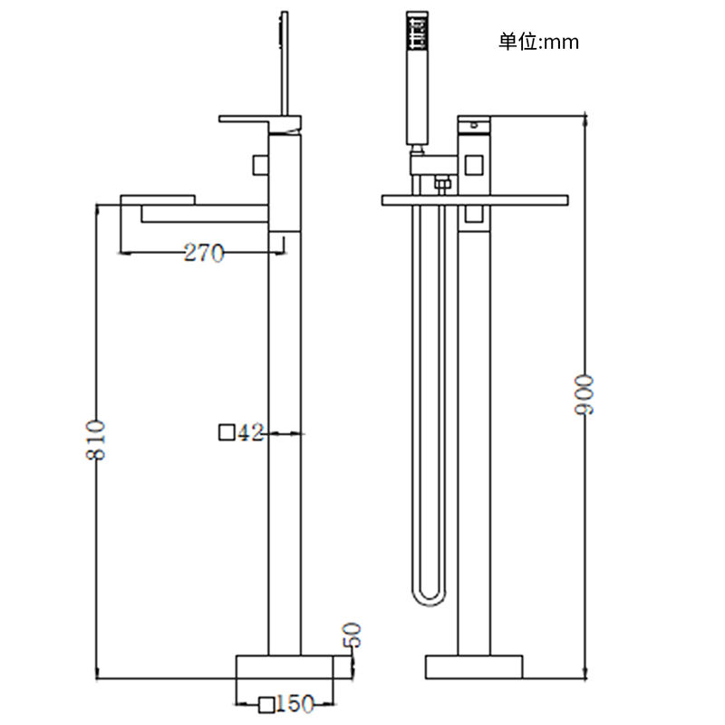 Cupreous square type bath crock is cold hot waterfall gives faucet crock edge type shower vertical type flower to asperse suit