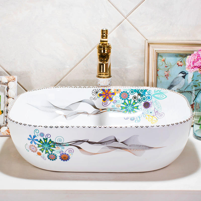 Art Ceramic Sink Washbasin Glaze Spraying Luxury Lavatory Bathroom Countertop Basin Toilet Sink Mixed Faucet Shampoo Basin
