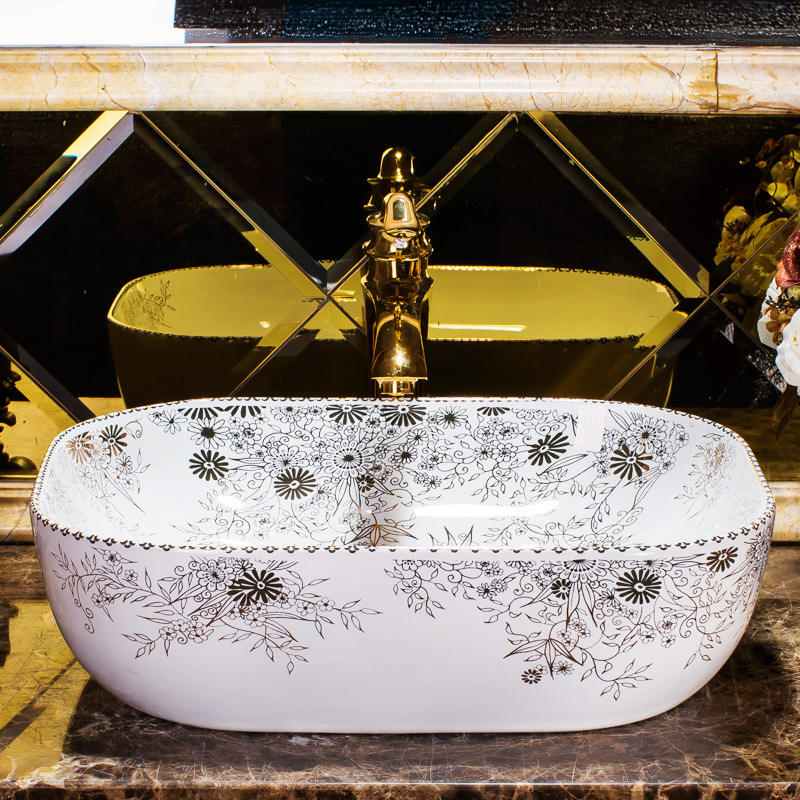 Glaze Spraying Art Ceramic Washbasin European luxury Lavatory Bathroom Countertop Basin Toilet Sink Mixed Faucet Shampoo Basin