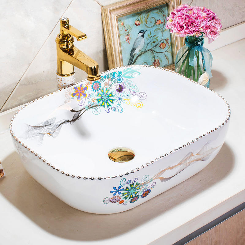 Art Ceramic Sink Washbasin Glaze Spraying Luxury Lavatory Bathroom Countertop Basin Toilet Sink Mixed Faucet Shampoo Basin