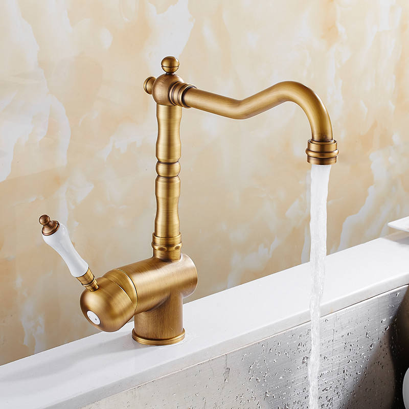 Kitchen Faucet Vintage Style Antique Brass Body Ceramic Handle Kitchen Sink Faucet Washbasin Mixing Faucet