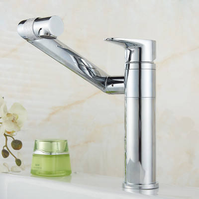 Bathroom Basin Faucet Hot & Cold Water Sink Mixer Faucet Brass Swivel Lavatory White Baked Water Crane Faucet Single Handle Floor Mount