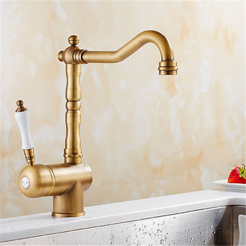 Kitchen Faucet Vintage Style Antique Brass Body Ceramic Handle Kitchen Sink Faucet Washbasin Mixing Faucet
