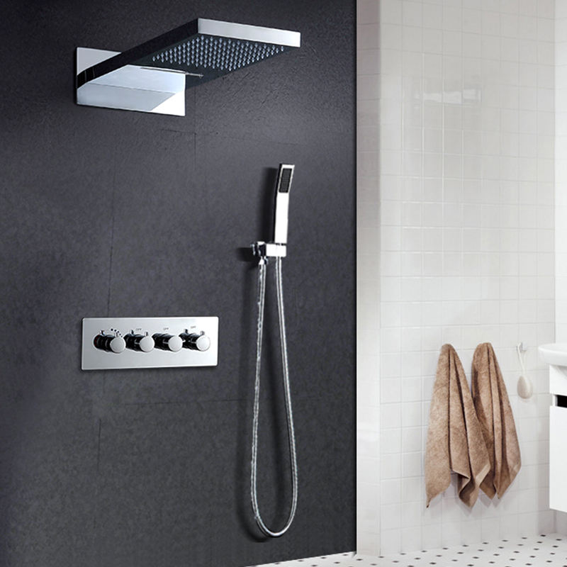22 inch LED Thermostatic Shower Set Rain And Waterfall Shower Head Water Saving Hand Shower Valve Waterfall SPA