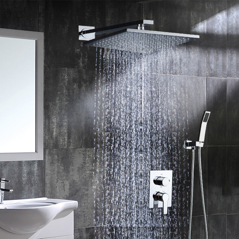 Rainfall Shower Head System Polished Chrome Bath & Shower Faucet Bathroom Luxury Rain Mixer Shower Combo Set Wall Mounted