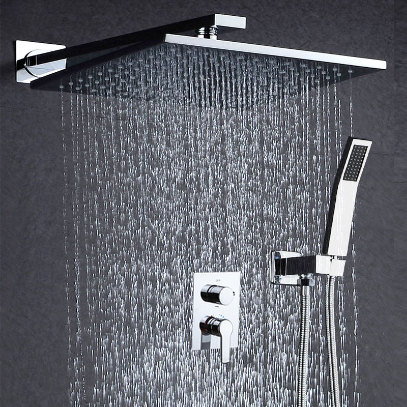 Rainfall Shower Head System Polished Chrome Bath & Shower Faucet Bathroom Luxury Rain Mixer Shower Combo Set Wall Mounted