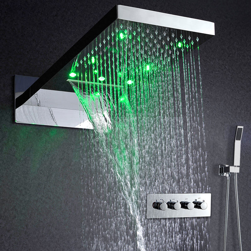 22 inch LED Thermostatic Shower Set Rain And Waterfall Shower Head Water Saving Hand Shower Valve Waterfall SPA