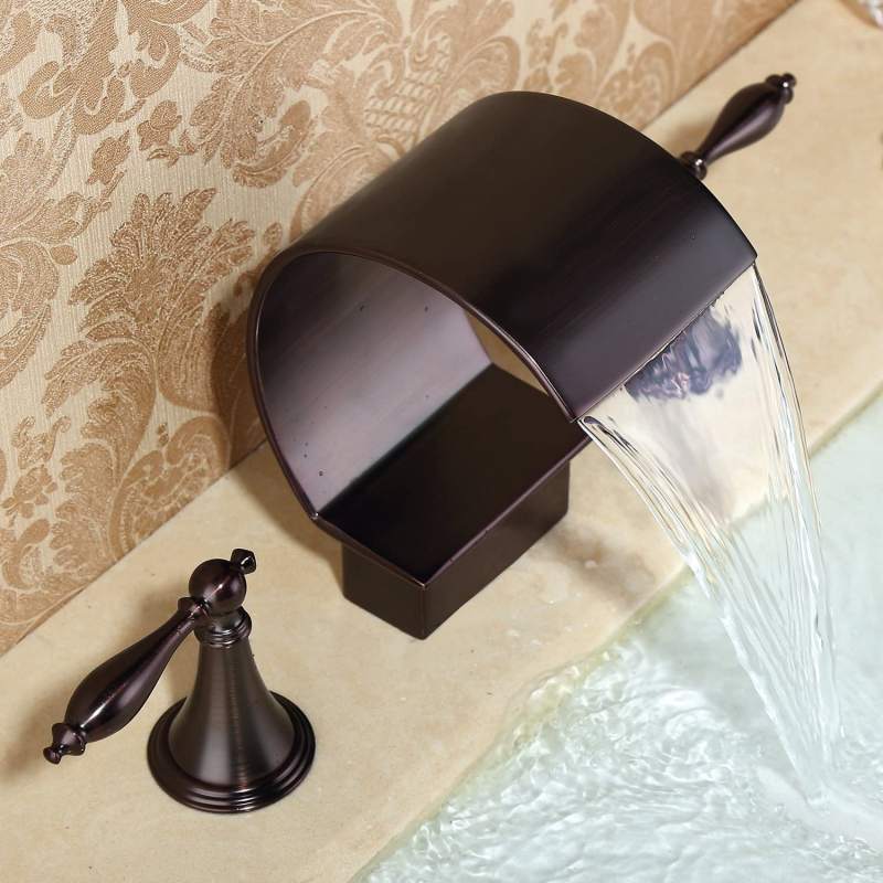 Waterfall Oil-rubbed Bronze Faucet High Arc Sink Faucet Bathtub Faucet Waterfall Spout Tub Filler Faucet Two Handles Three Holes