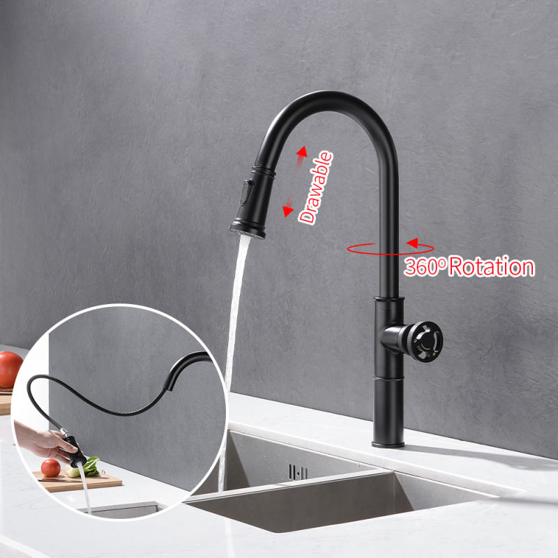 Retro Industrial Style Matte Black Kitchen Pull out Faucet