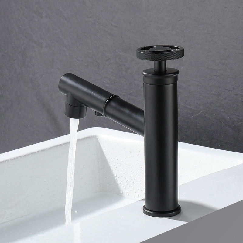 Industrial Sink Faucets Pull Out Matte Black Deck Mounted Hot And Cold Basin Bathroom Faucet