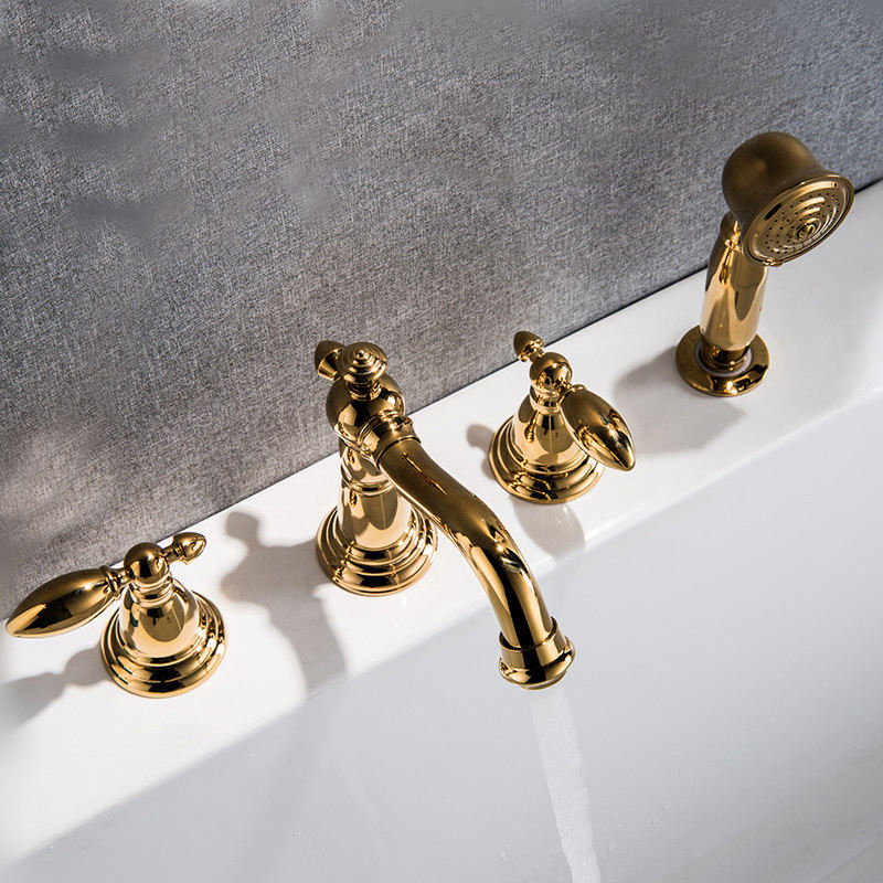 Luxurious  4 Hole Bath Shower Solid Brass Bathtub Faucet