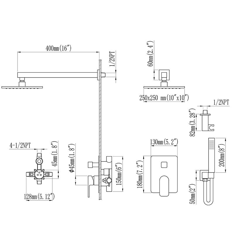 Shower System with 10 inch Rain Shower head and Handheld Shower Set