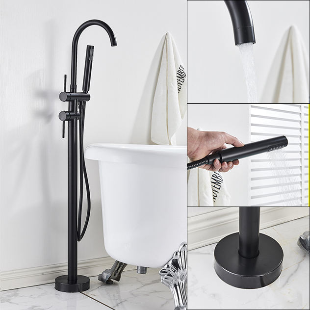 Freestanding Floor Mounted tub Faucet Tub Filler Matte Black with Hands hower Single Handle Solid Brass