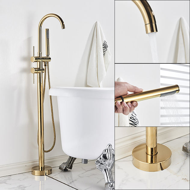 Freestanding Floor Mounted tub Faucet Tub Filler Matte Black with Hands hower Single Handle Solid Brass