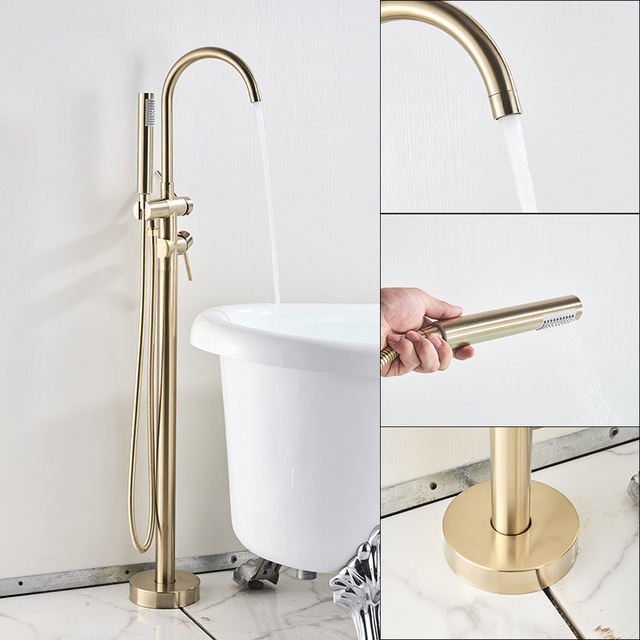 Freestanding Floor Mounted tub Faucet Tub Filler Matte Black with Hands hower Single Handle Solid Brass