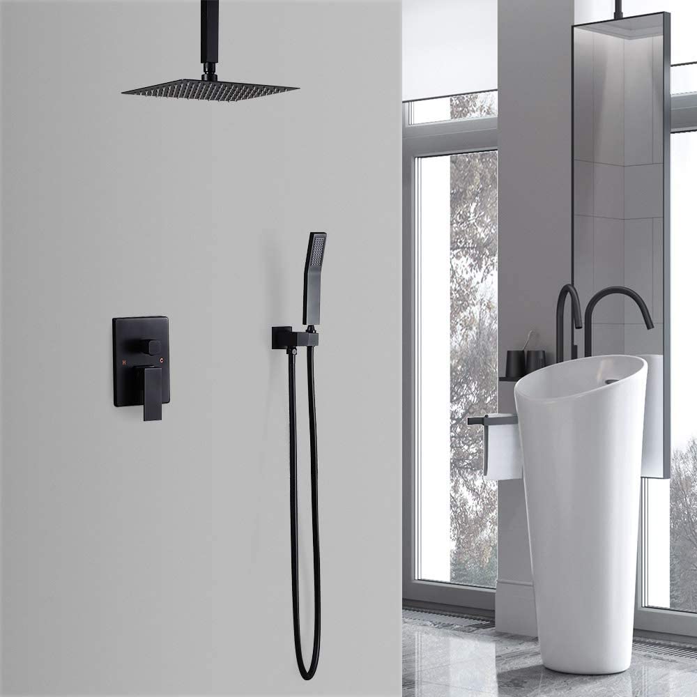 Contemporary Matte Black Rain Shower Set Square Shower Combo System ...