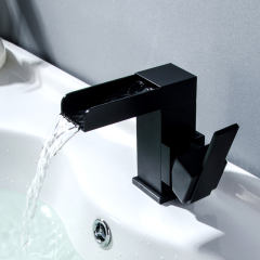 Black Basin Bathroom Sink Faucet Waterfall Faucet Single Hole Single Handle Vessel Sink Brass ORB Hot Cold Mixer Faucet