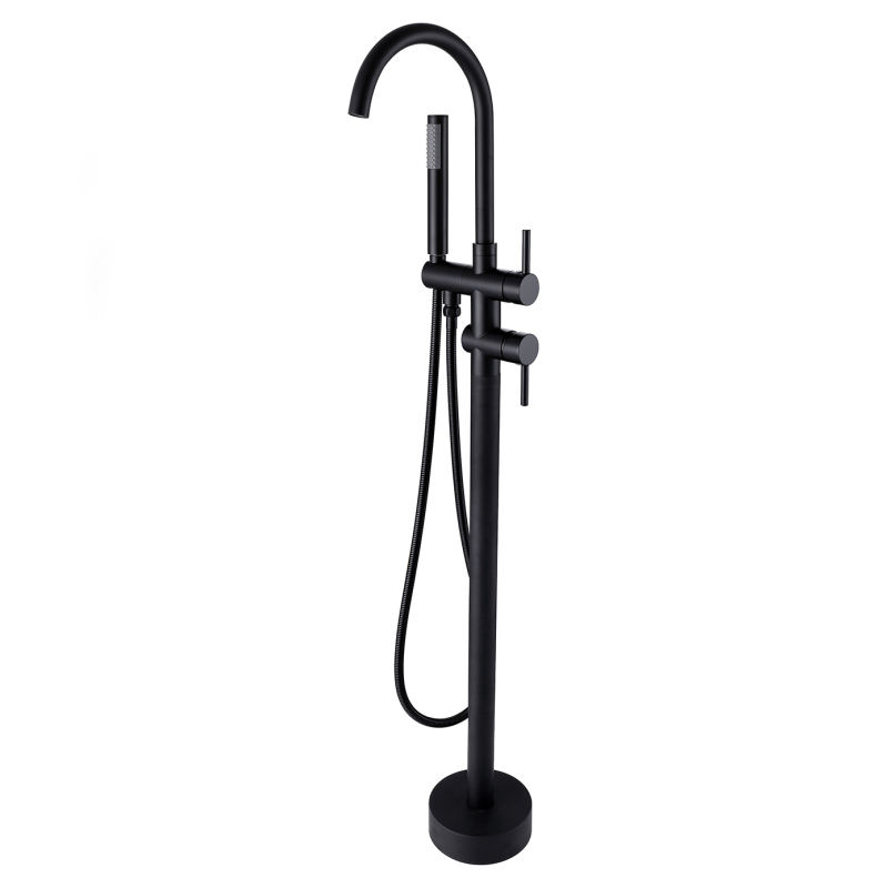 Freestanding Floor Mounted tub Faucet Tub Filler Matte Black with Hands hower Single Handle Solid Brass