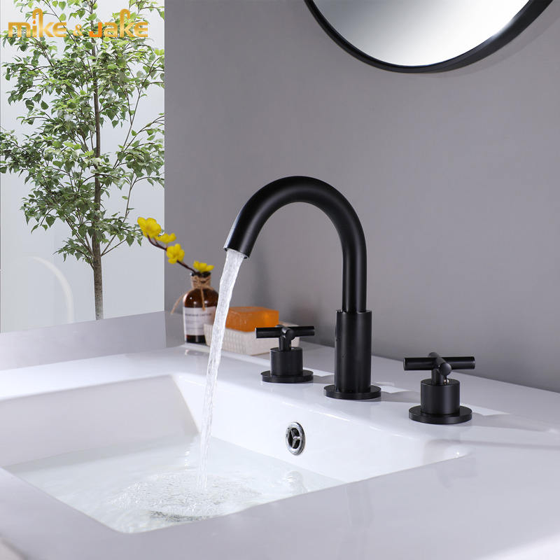 Matte black waterfall Faucet double handle sink faucet  mixer faucet