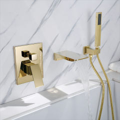 Sweethome Brass Bathtub Faucet Wall Mounted Waterfall Bathtub Faucet with Brass Shower Black/Chrome/Gold